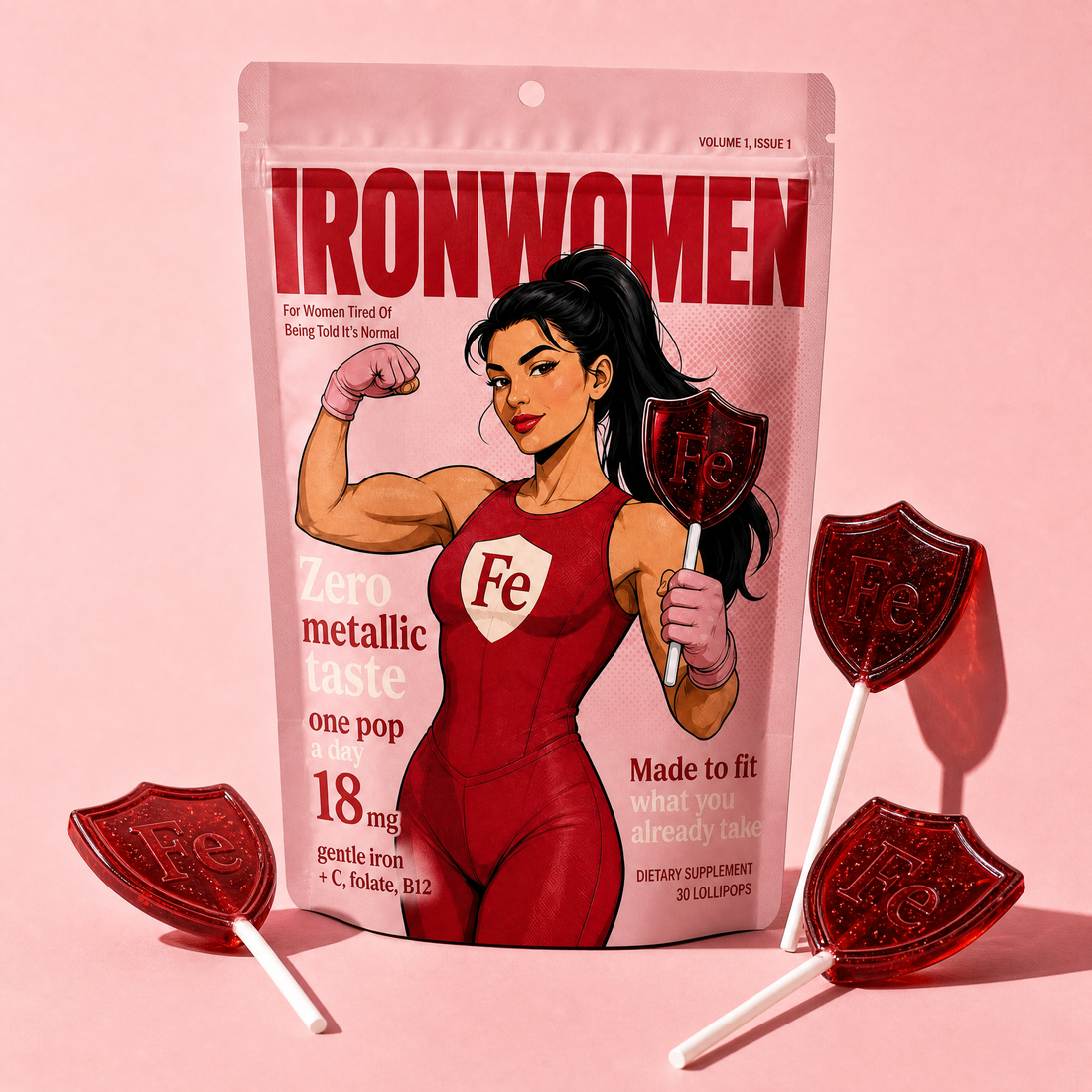 IronWomen bag with shield Fe lollipops
