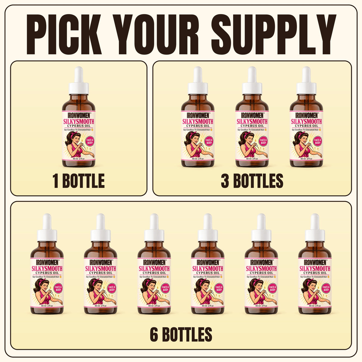 Pick your supply: 1 bottle, 3 bottles or 6 bottles