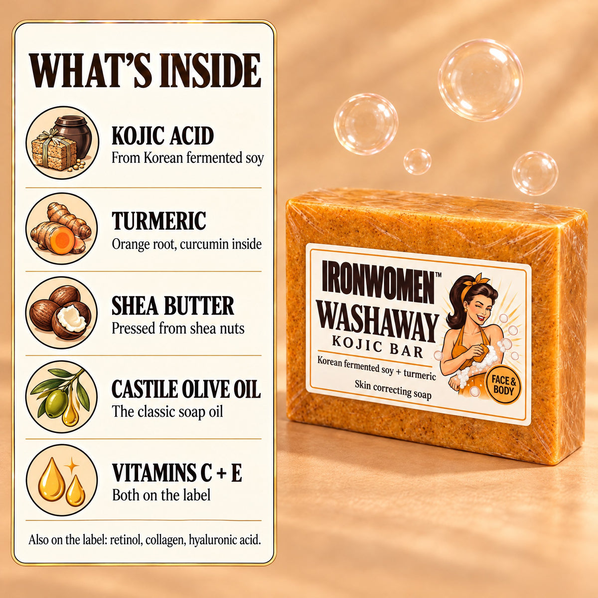 What is inside the Washaway Kojic Bar